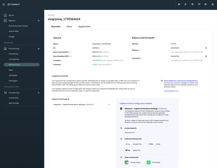 Billing Group - Captive Portal Subscribed with Portal ID